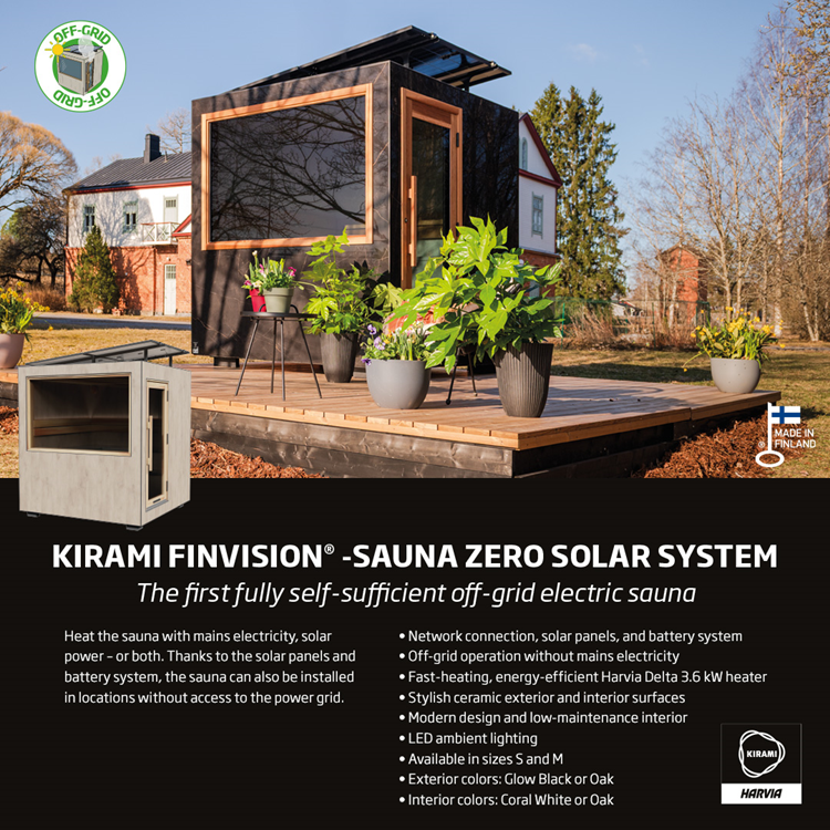 Kirami FinVision® -sauna Zero M con impianto solare